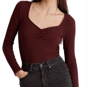 NWT MADEWELL Long Sleeve Sweetheart Neck Ribbed Top Size Large